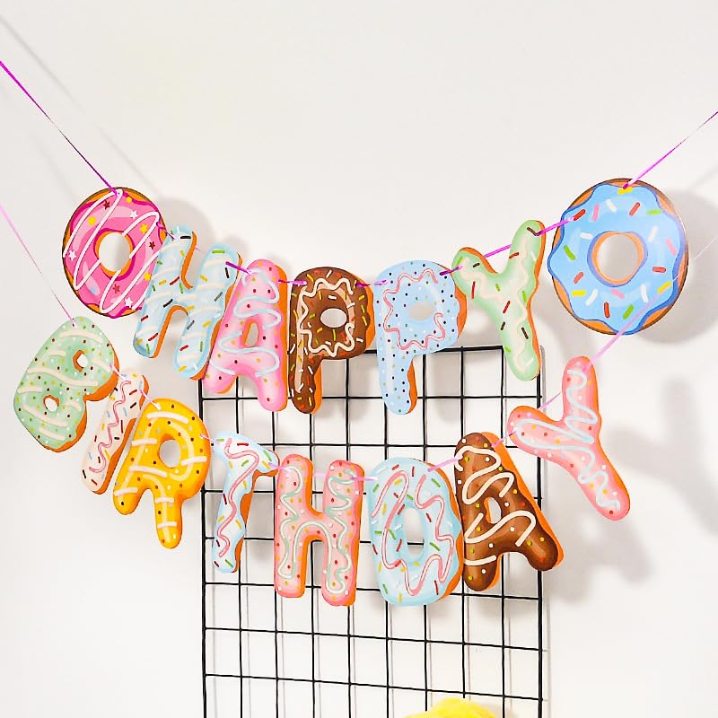 BIEUFBJI Donut Birthday Party Decoration Happy Birthday Banner Donut Theme Decoration Baby Shower Children Birthday Party Decorations Supplies - Image 2